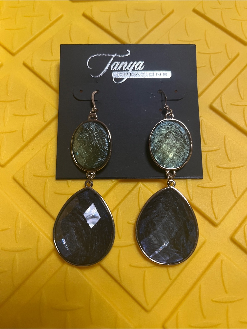 Labradorite Drop Earrings - Green/Blue